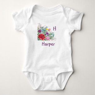 Body Para Bebé H Harper Nombre de Letra Personalizada, Flores Ros