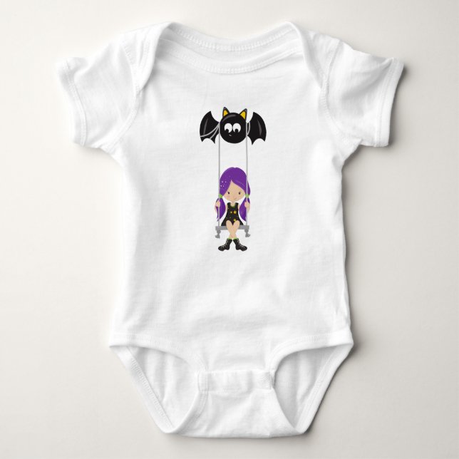 Body Para Bebé Halloween, Bruja En Una Arada, Barba, Truco O Trat (Anverso)