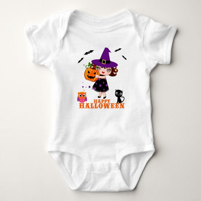 Body Para Bebé Halloween de brujas adorables Baby Girl Bodysuit y (Anverso)