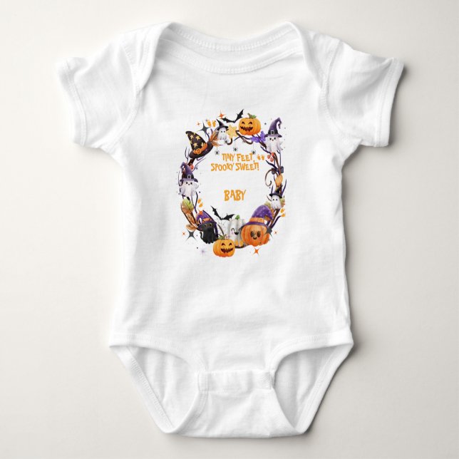 Body Para Bebé Halloween pies pequeños, dulce y espeluznante Baby (Anverso)