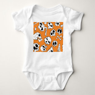 Body Para Bebé Halloween Skulls Bones Doodle Pattern