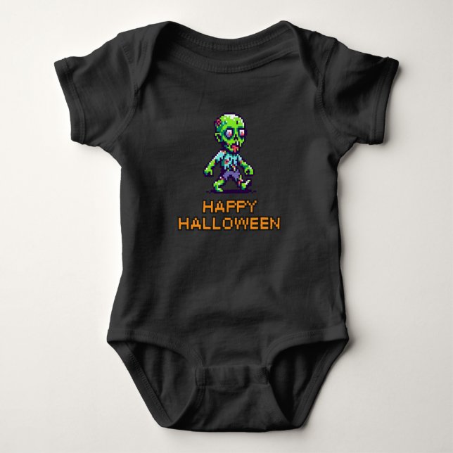 Body Para Bebé Halloween zombie divertido de 8 bits (Anverso)