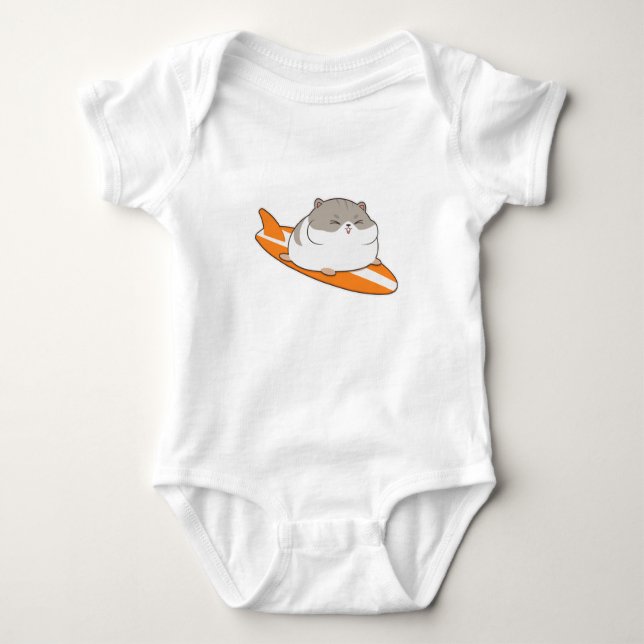 Body Para Bebé Hamster como surfista con Surfboard (Anverso)