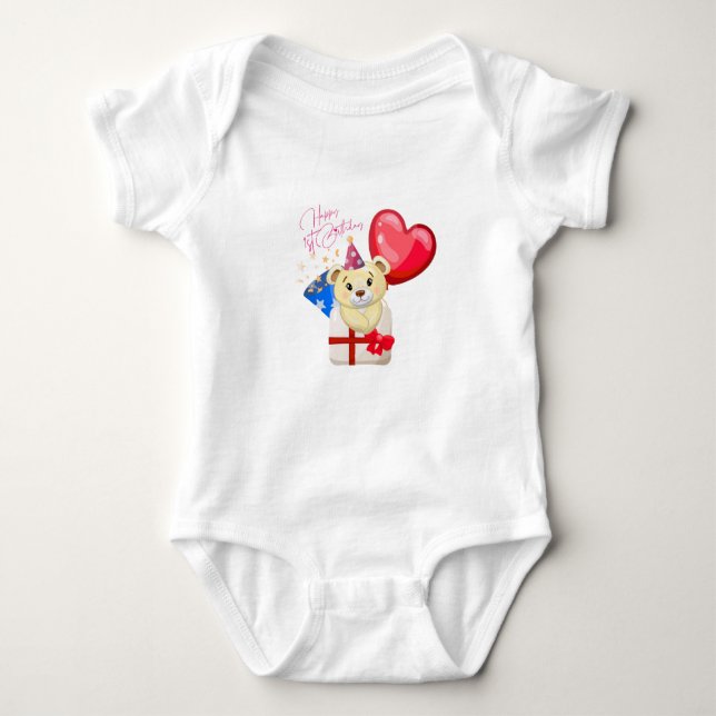 Body Para Bebé Happy 1st Birthday Bear  baby Bodysuit  (Anverso)