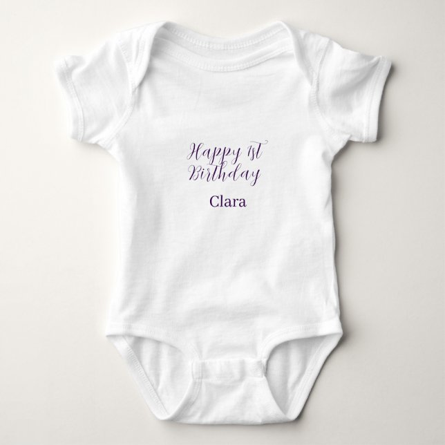 Body Para Bebé Happy 1st birthday orange purple boho retro name  (Anverso)