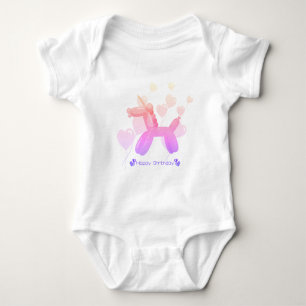 Body Para Bebé Happy Birthday! Unicorn in pastel gradient colors.
