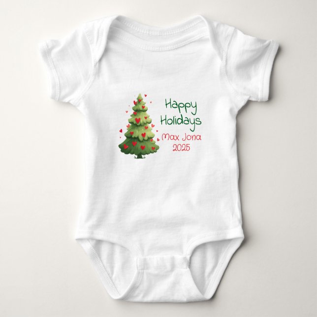 Body Para Bebé Happy Holidays 2025, Christmas Tree, Personalized  (Anverso)
