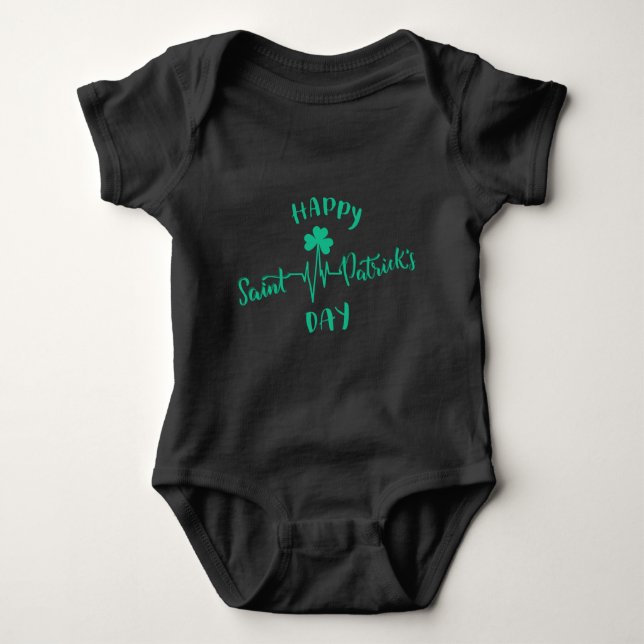 Body Para Bebé Happy St Patricks Day Hearbeat pulse Shamrock (Anverso)