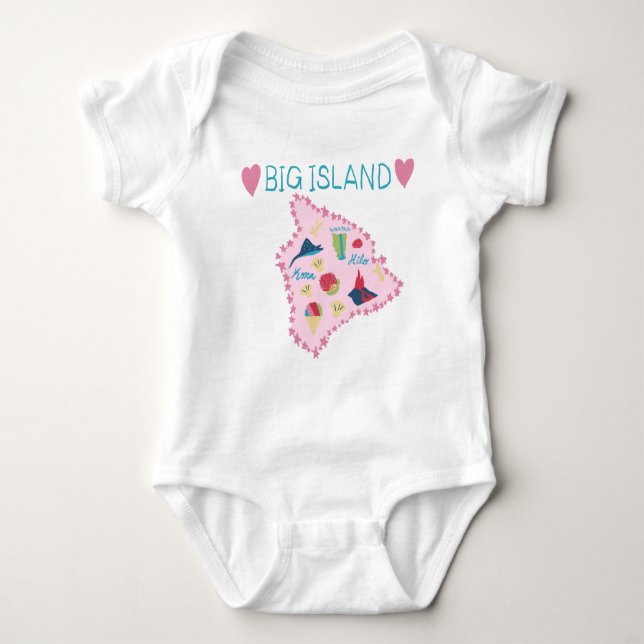 Body Para Bebé Hawaii Big Island Map Cute Pastel Illustration  To (Anverso)
