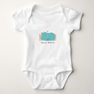 Body Para Bebé Heart Hippo ・ Agregue su nombre Monograma Alfabeto