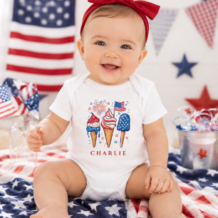 Body Para Bebé Helado Patriótico Moderno Personalizado para Bebé