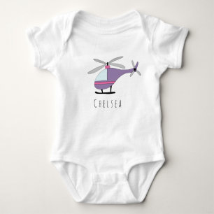 Body Para Bebé Helicóptero Purple Chica personalizado con nombre