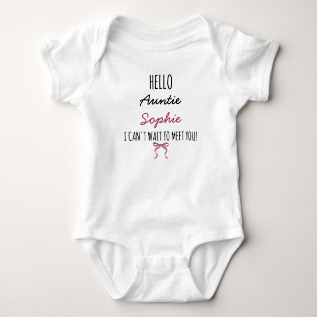 Body Para Bebé Hello Auntie Custom Name Coquette Bow (Anverso)