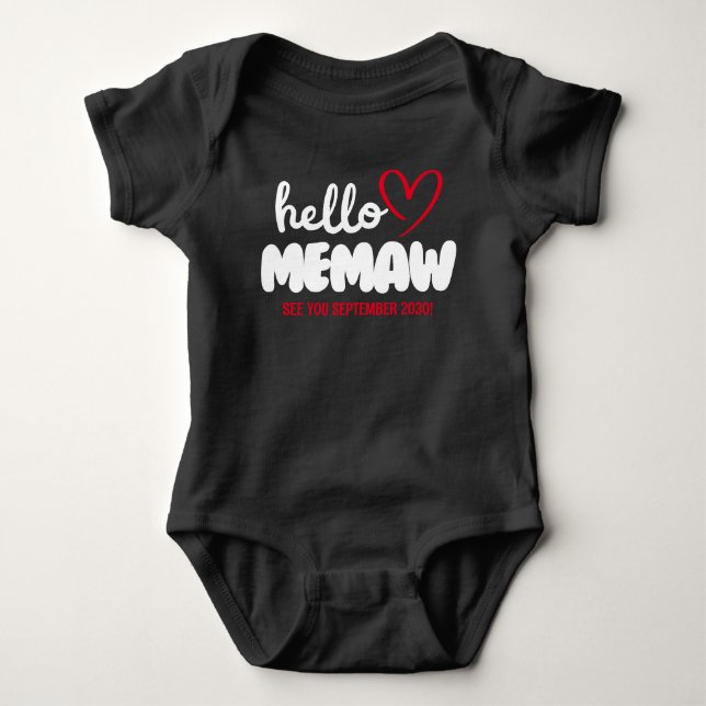 Body Para Bebé Hello Memaw | Invitación de embarazo por revelació (Anverso)