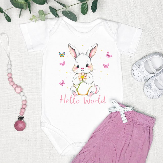 Body Para Bebé "Hello World", dulce y adorable conejo (Subido por el creador)