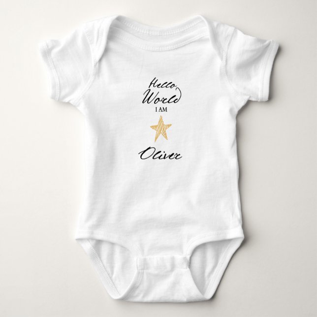 Body Para Bebé Hello World I am..., Personalized Names Baby Bodie (Anverso)