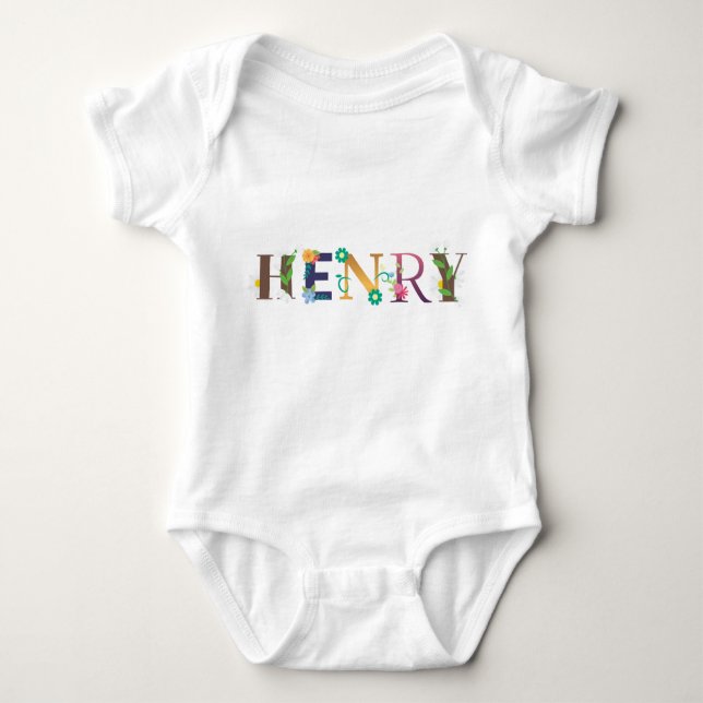 Body Para Bebé HENRY Name Art con flores bordadas (Anverso)