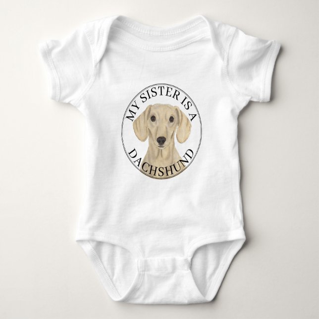 Body Para Bebé Hermana Mayor Dachshund Crema Liso (Anverso)