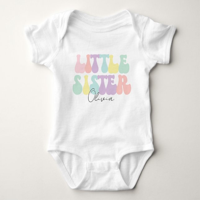 Body Para Bebé Hermana pequeña personalizada retro pastel persona (Anverso)