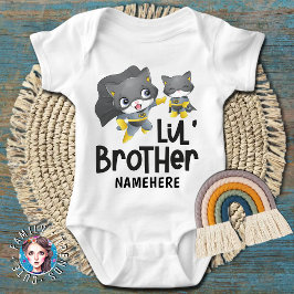 Body Para Bebé Hermano Menor Gato Superhéroe Nombre Personalizado