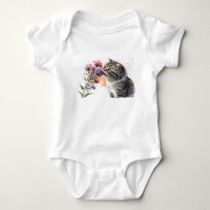 Body Para Bebé Hermosas flores de esnifado de gatito