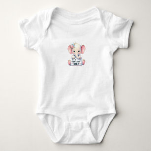 Body Para Bebé Hermoso Arte de Bienvenida de Elefante Bebé con Fl