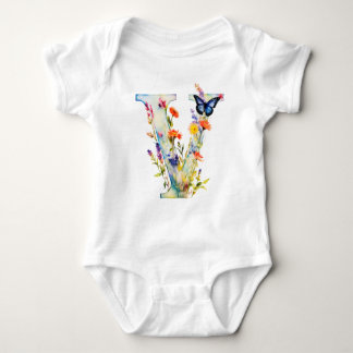 Body Para Bebé Hermoso Monograma de Mariposa de Flor Silvestre