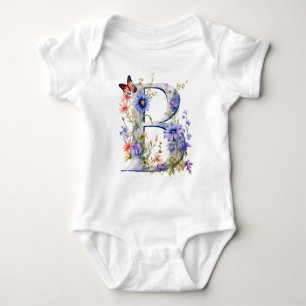 Body Para Bebé Hermoso Monograma de Mariposa de Flor Silvestre