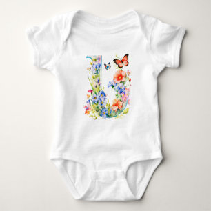 Body Para Bebé Hermoso Monograma de Mariposa de Flor Silvestre