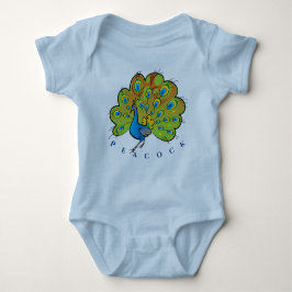 Body Para Bebé Hermoso pavo real ave naranja amarillo azul verde