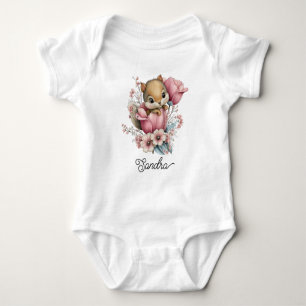 Body Para Bebé Hermoso Pequeño Ardilla de Tierra entre Flores