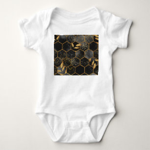 Body Para Bebé Hexagón de Mármol, Textura de las hojas de oro.