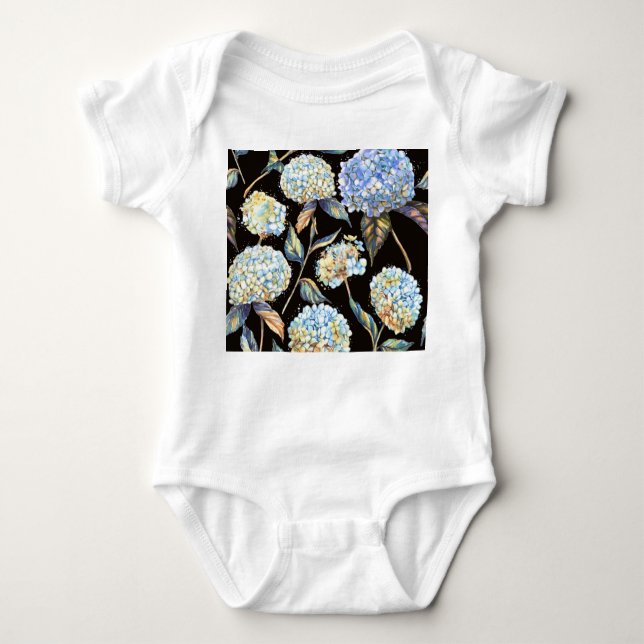 Body Para Bebé Hidrangea Azul Acuarela: Patrón oscuro sin foco (Anverso)