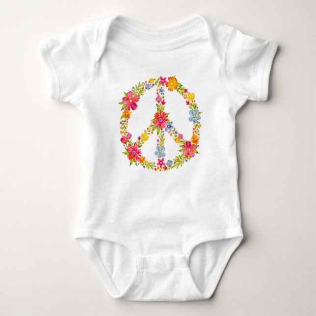 Body Para Bebé Hippie floral del signo de la paz (Anverso)
