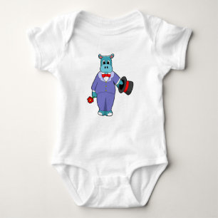 Body Para Bebé Hippo como Groom con traje y Rosa