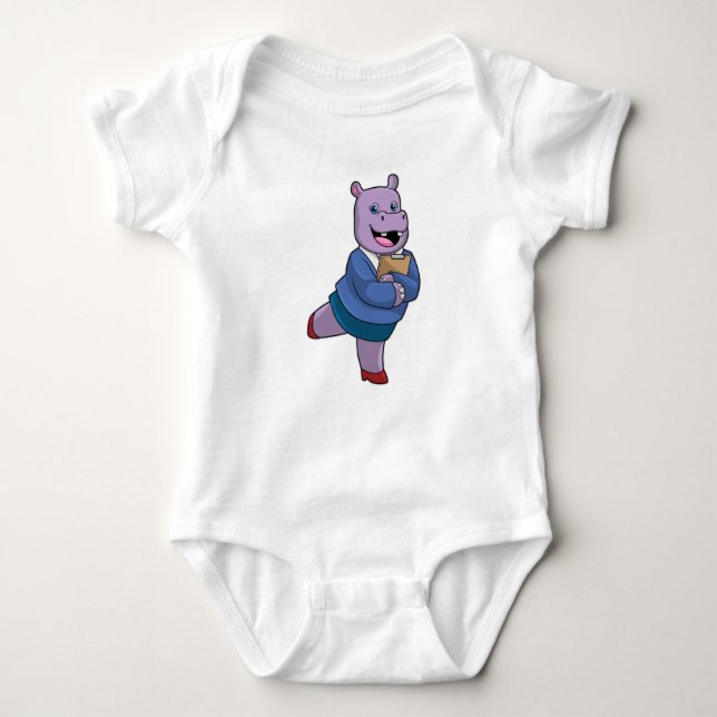 Body Para Bebé Hippo como secretario con Notepad (Anverso)