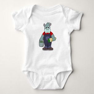Body Para Bebé Hippo en la pintura con cubo de pintura y pincel