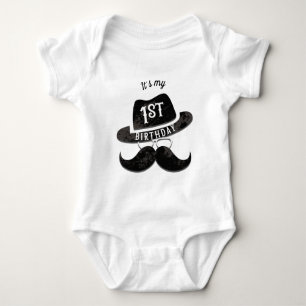 Body Para Bebé Hipster Sr. Mustache Gorra Glasses 1 Primer cumple