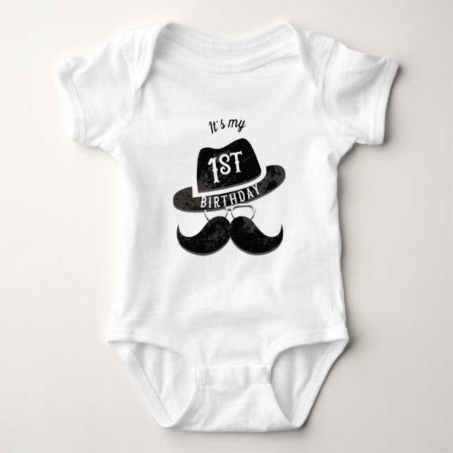 Body Para Bebé Hipster Sr. Mustache Gorra Glasses 1 Primer cumple (Anverso)