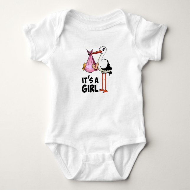 Body Para Bebé Hoera een meisje - ooievaar met baby. (Anverso)