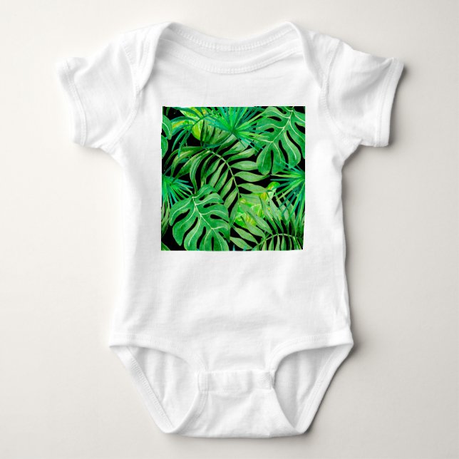 Body Para Bebé Hojas de acuarela tropical: Elegancia sin costura. (Anverso)