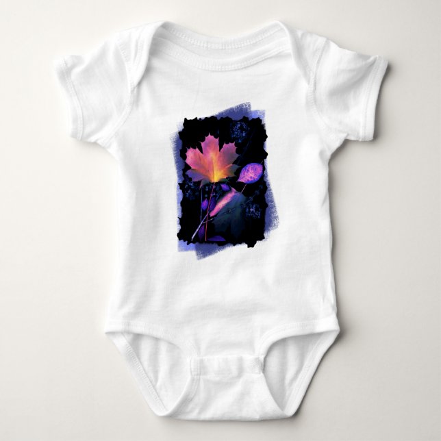 Body Para Bebé Hojas de otoño en neón y azul (Anverso)