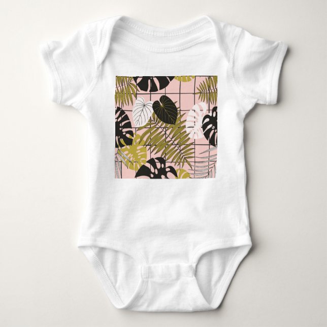 Body Para Bebé hojas de palma tropical, verano elegante. (Anverso)