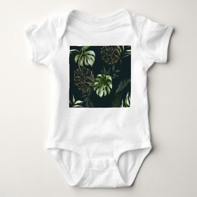 Body Para Bebé Hojas tropicales de oro: acuarela oscura (Anverso)