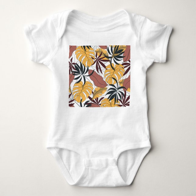 Body Para Bebé Hojas tropicales: fondo vibrante sin costura. (Anverso)