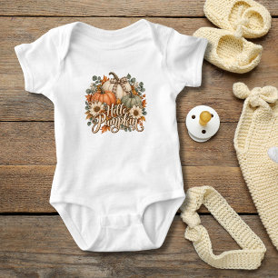 Body Para Bebé Hola Calabaza Arco Coquette Floral Otoño Calabaza
