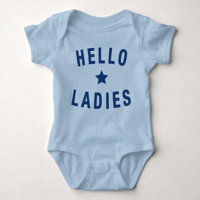 Body Para Bebé Hola damas, diseño infantil en azul (Anverso)
