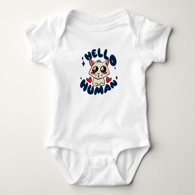 Body Para Bebé Hola humano Gato Lindo (Anverso)