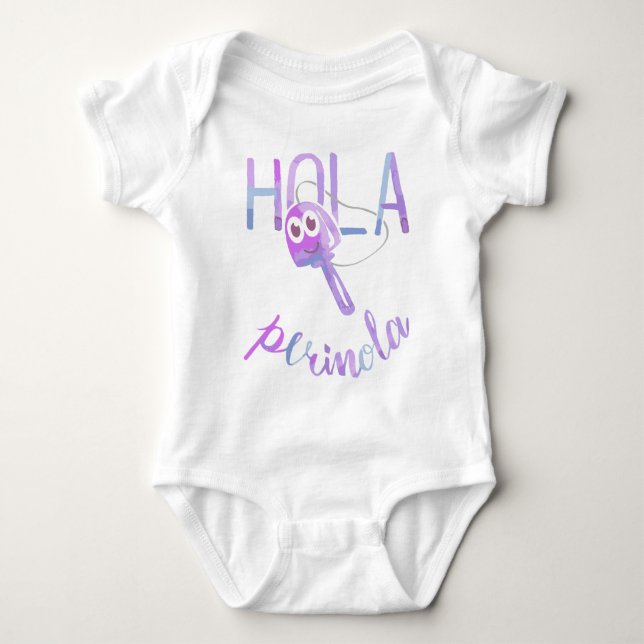 Body Para Bebé Hola Perinola Frases de Venezuela Acuarela Purpura (Anverso)