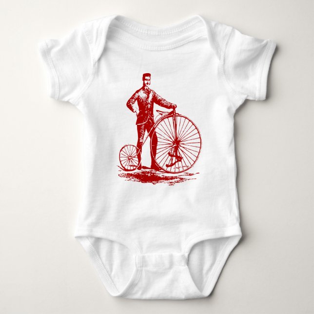 Body Para Bebé Hombre con Penny Farthing - Rojo Ruby (Anverso)